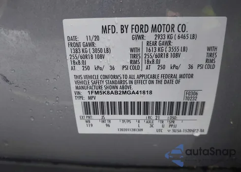 2021 Ford Police Interceptor z USA, uszkodzony, nr VIN 1FM5K8AB2MGA41818